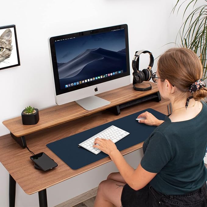 Aothia Double-Sided PU Leather Desk Pad - Non-Slip Large Mouse Pad & Desk Mat for Office, Home - Waterproof, Easy to Clean, Durable Dual-Sided Surface(Dark Blue,36" x 17")