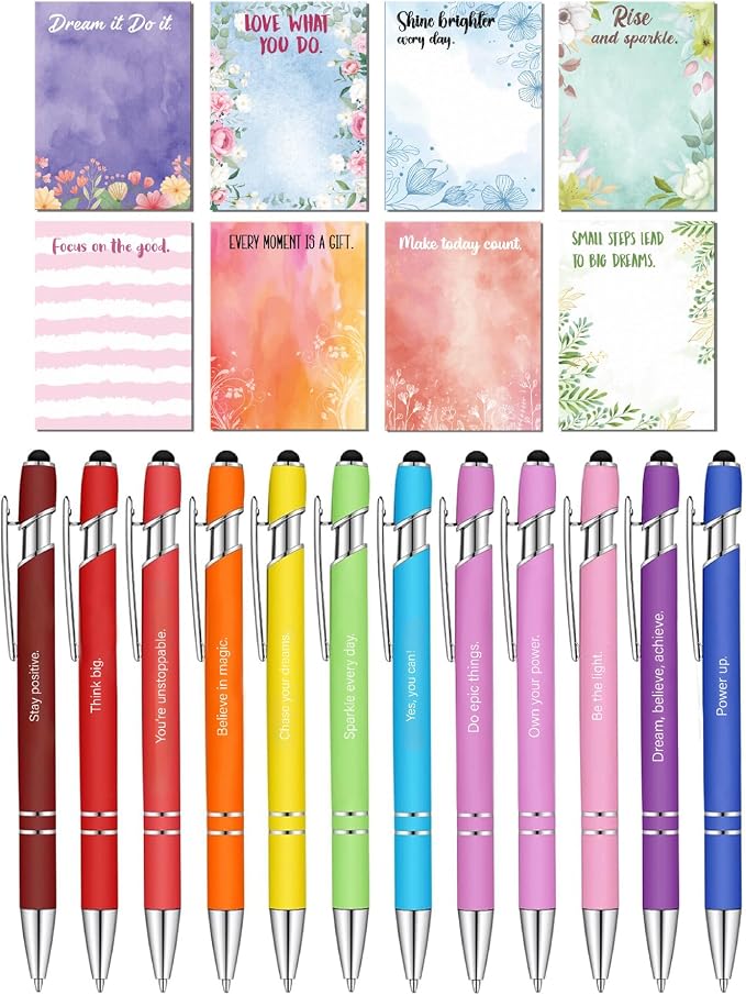 Mr. Pen- Inspirational Sticky Notes and Stylus Pens, 20 Pack | 3" x 4" Sticky Notes, 8 Pads, 240 Sheets, 12 Black Ink Pens with Stylus Tips, Great for Reminders