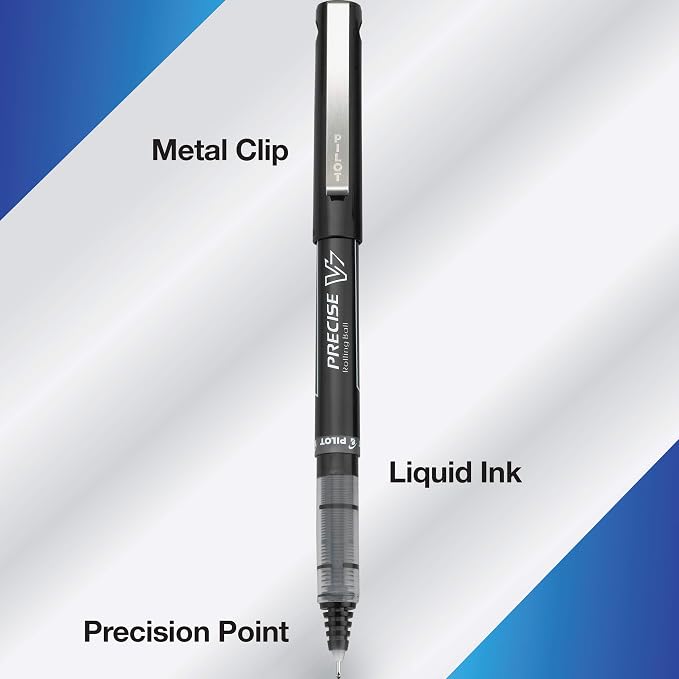 Pilot, Precise V7, Capped Liquid Ink Rollerball Pens, Fine Point 0.7 mm, Black Ink Pens, Pack of 4 - Ideal for School, Journaling & Office Writing