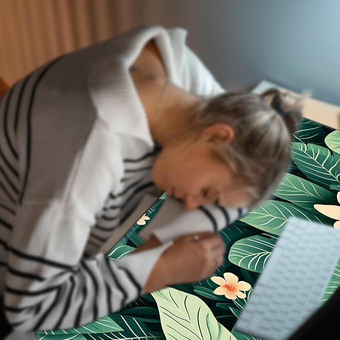 Heated Desk Pad Large Mouse Pad 31.5 x 13 inch with 3 Levels Heating & Auto Shut-Off Warm Mouse pad PU Leather Computer Mousepad for Home Office Work - Green Leaf Flowers