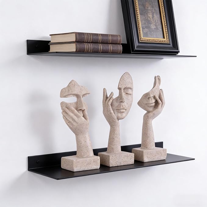 3 Pcs Thinker Statue - Resin Art Abstract Home Accent Figurines for Decor Apartment Bookshelf Floating Shelf Living Room Coffee Table Office Desk Counter Decor (3 Pcs Sandstone, 6")
