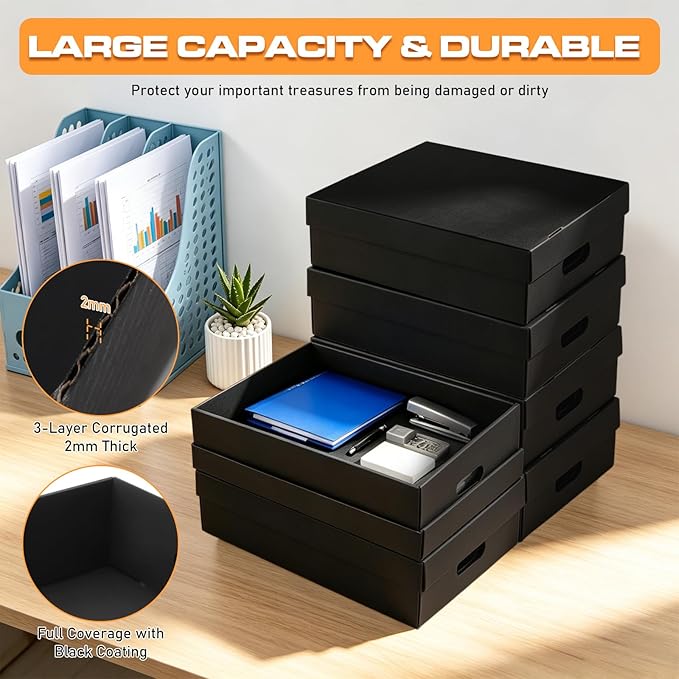AOBOPLE 6 Pack Photo Storage Box,11" x 14" x 4" Archival Storage Box with Lids,Protective Storage Box for Photo,Pictures,11x14 Documents, Keepsakes and Jewelry Home and Office Organizer