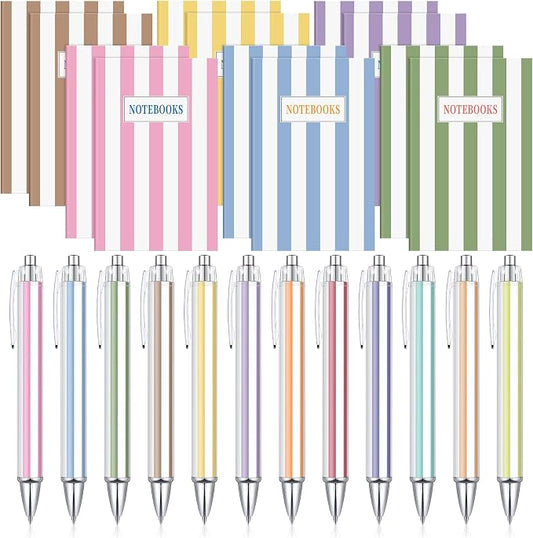 Motiskyy 24 Set Colorful Striped Mini Notebooks and Pens Bulk Small Lined Notepads for Back to School Students Teachers Employee Classroom Prize Office Supplies