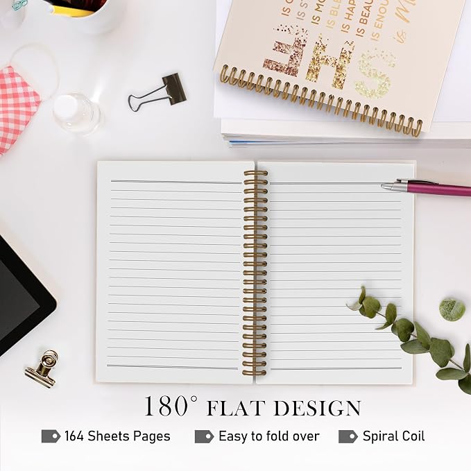 Inspirational She Is Me Spiral Notebook, Beige Gold Self Care Journal Notebook, Self Love Notebooks for School Work, Positive Affirmations Office Supplies Gifts for Women Girls, 5.5x8.3 Inch