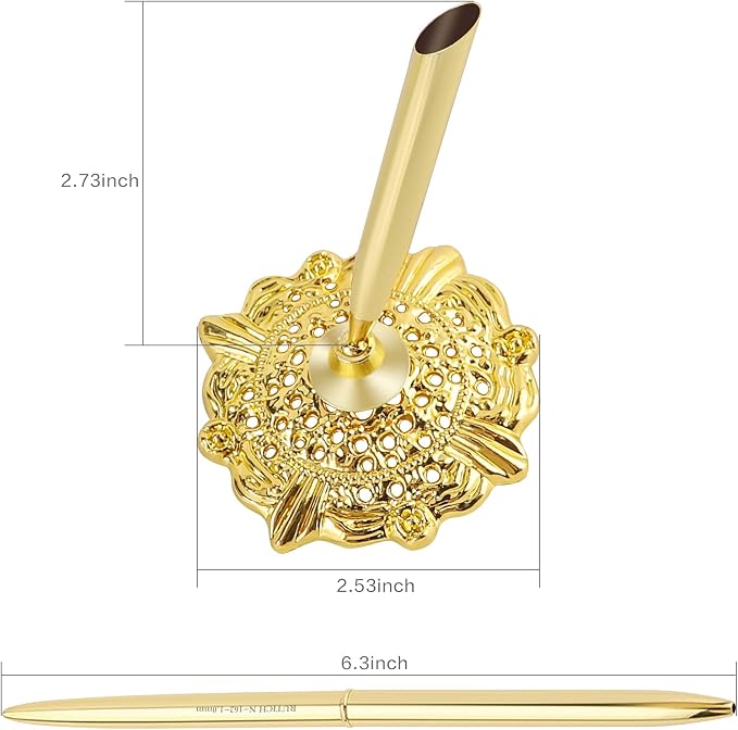 Hollow Round Pen Holder Signing Pen Set for Wedding Bridal Engagement Valentine's Day Favors,Golden 2 Pcs…