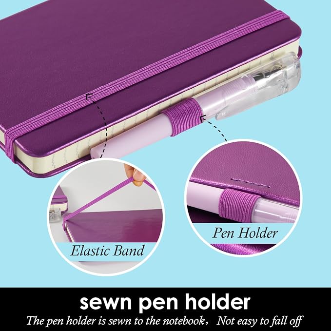 NIRMIRO (3 Pack) Pocket Journal Notebook, Small Mini Notepad with Pens for Work, hardcover A6 Notebook 3.7" x 5.7" College Ruled with 100Gsm Premium Lined Paper, Pearlescent Purple