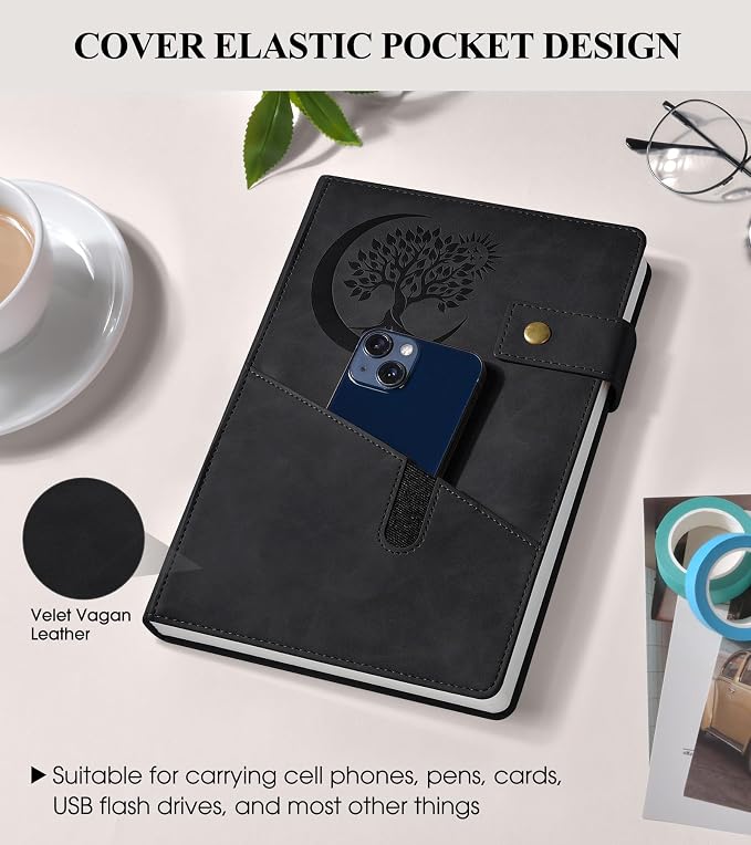 PAIBAS A5 Journal Notebook College Ruled 366 Pages Leather Journal for Men | Medium notebook A5 journal with 100gsm lined notebook paper, 3 ribbon bookmarks, cover pocket & brass snap button 5.9"x8.4"