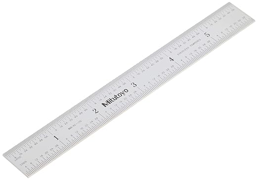 Mitutoyo 182-105 Steel Rule, 6" x 150mm with Multiple Graduations (1/32", 1/64", 1mm, 1/2mm), 3/64" Thick x 3/4" Wide, Satin-Chrome Finish, Tempered Stainless Steel for Precision Measurements | 6", 150mm