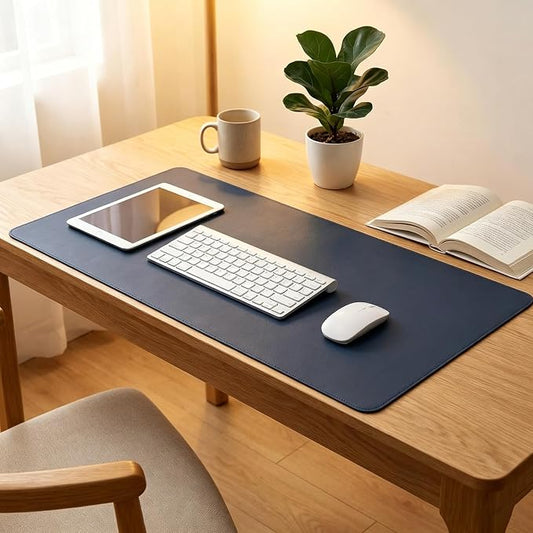 Office Leather Desk Mat, Mouse and Keyboard Pad, Computer and Laptop Mat, Desktop Protector and Cover, Writing Pad and Blotter (14.97''x16.15'', Dark Blue)