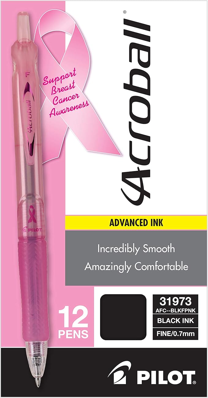 Pilot Acroball Colors Advanced Ink Refillable & Retractable Pens, Ball Point Pens, Fine Point, Pink Ink, 0.7mm, 12-Count