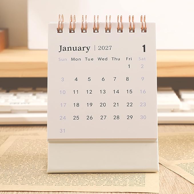 Mini Desk Calendar 2026-2027 - Runs From July 2026 until Dec 2027 Monthy Small Desktop Calendar 250 GSM Thick Paper Twin-Wire Binding for Home or Office (Pink)