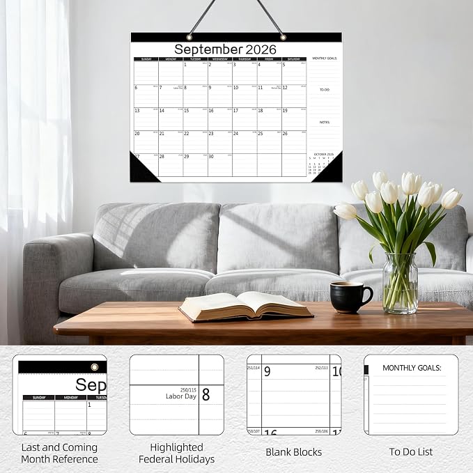 MZD8391 Desk Calendar 2026-2027, Jul 2026-Dec 2027 18 Months, 17" x 12" | Large Desktop Academic Calendar, Wall Calendar, Monthly Planner, Julian Dates, Home School Office Planning Organization Gift
