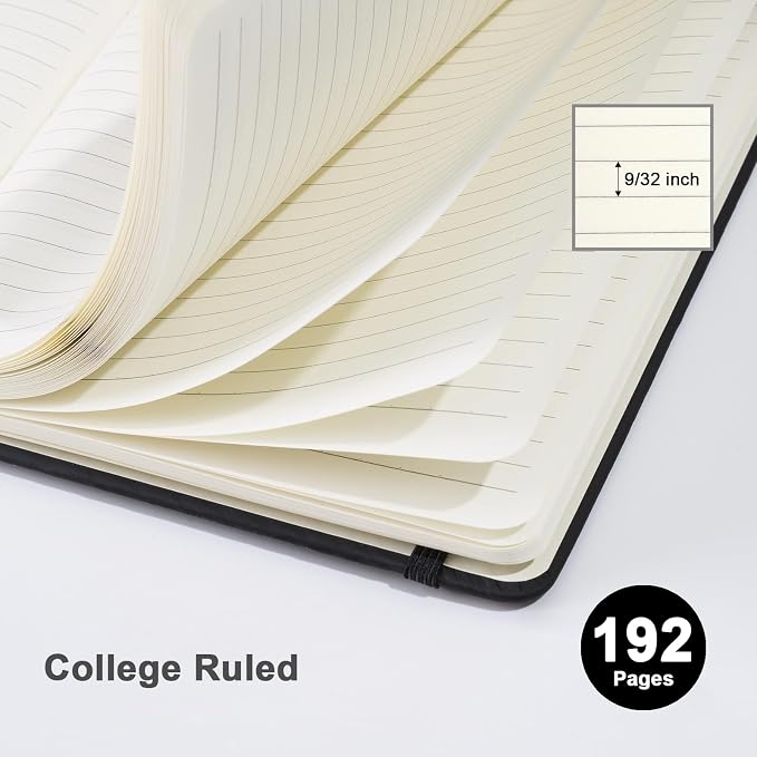 ViVin Lined Journal Notebooks for Work, 192 Pages, Medium 5.5 x 8.3 inch, College Ruled, A5 Hardcover Journaling Notebooks for Writing，Black，1 Pack