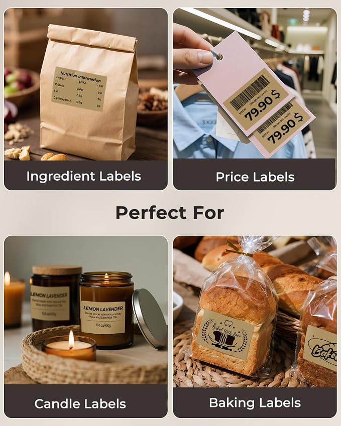 MUNBYN 3x2 Thermal Labels, 500 Sheets/1 Roll, Brown | Strong Adhesive & Perforated, Non BPA&BPS for Small Business, Shipping, Bakery, Barcode, Price Tag