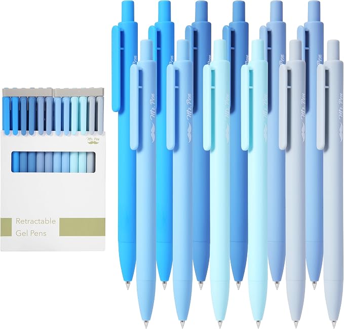 Mr. Pen- Retractable Gel Pens, 12 Pack, Black Ink, Sky Blue Barrel | Fine Point 0.5mm, Fast Dry, Smooth Writing, Cute Pens for Drawing, Writing Planner and School Supplies