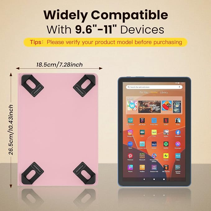 MoKo for Universal 11 inch Android Tablet Case with Pen Holder, Pink | Fits All 9.6-11 inch Tablets, Slim 360 Degree Rotating Cover, Multi-Angle Stand, Front Pocket, No fit iPad/NO back opening