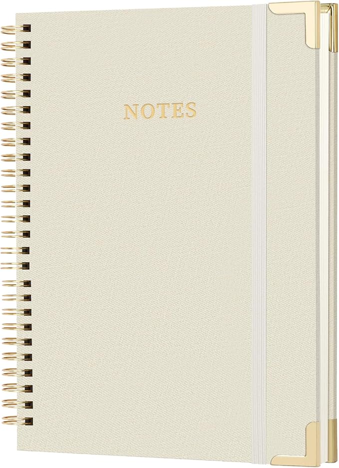 A4 Large Blank Spiral Notebook Journal, (8.5×11'') 100 Pages 50 Sheets Linen Hardcover College Ruled Journaling For Work & Note Taking Thick Spiral Journal For Writing Daily Journal For Women & Men- White