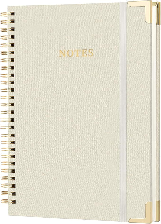 A4 Large Blank Spiral Notebook Journal, (8.5×11'') 100 Pages 50 Sheets Linen Hardcover College Ruled Journaling For Work & Note Taking Thick Spiral Journal For Writing Daily Journal For Women & Men- White