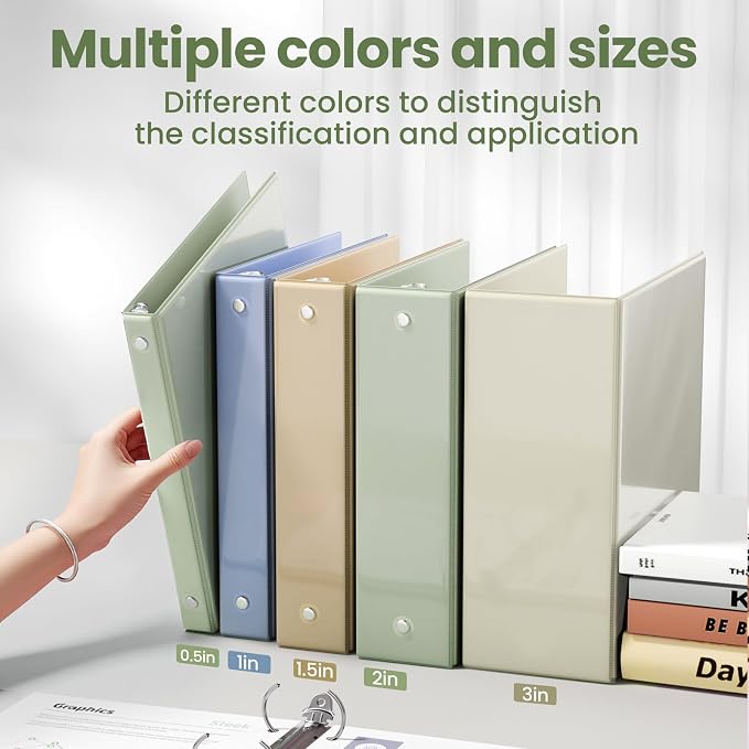 SUNEE 1 Inch Binders 3 Ring 6 Pack, Clear View Three Ring Binder PVC-Free (Fit 8.5x11 Inches) for School or Office Supplies, Sage Green