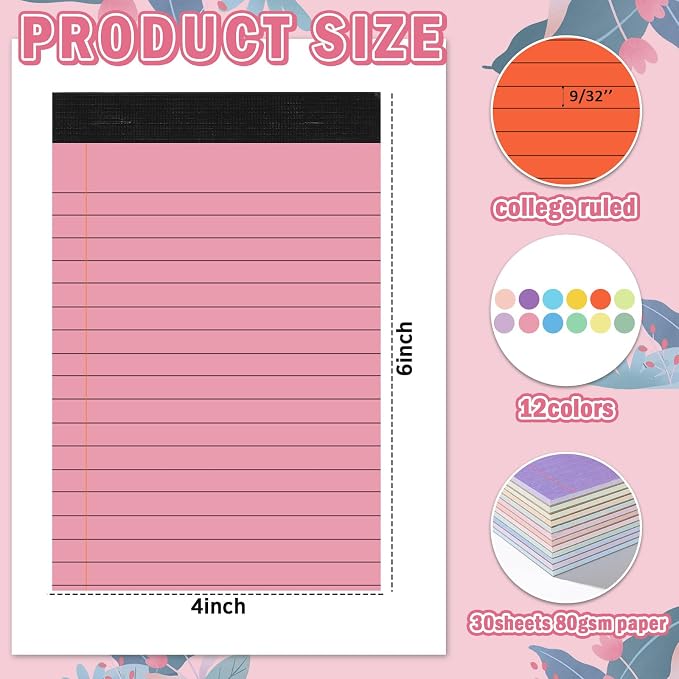 gisgfim 12 PCS 4" x 6" Small Legal Pad College Ruled Lined Mini Legal Pad 80 GSM Colorful Law Memo Pads 30 Sheets Memo & Scratch Pads for Home Office School Work Business To Do List Grocery List