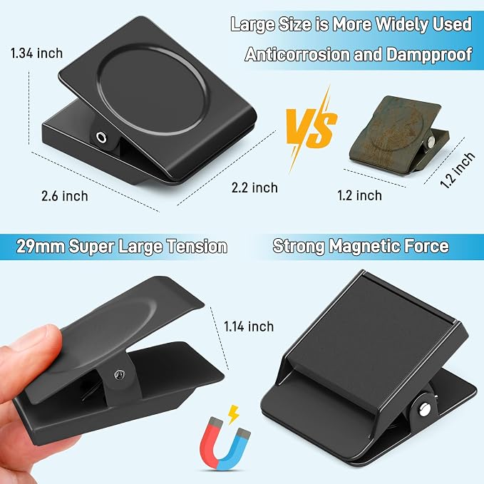 FINDMAG 4 Pack Magnet Clips, Black Magnetic Clips for Refrigerator Use | Magnets with Clips, 2.2 Inch Design, Fridge, Picture Hanging, Whiteboard, Decoration Gifts, Home, Office, Classroom, Kitchen
