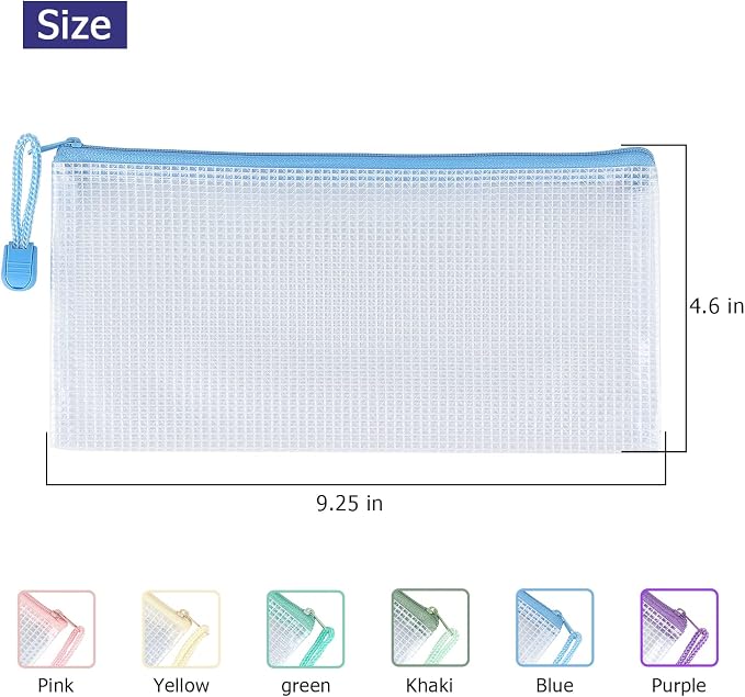 Tamaki 10 Pack Small Mesh Zipper Pouch Bags A6 Size | Waterproof Zipper Bags Pouches for Organization Office Supplies