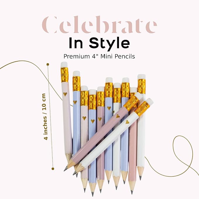 Markt Heart Pencils for Baby Shower Games and Bridal Shower Games, Mini Pencils, Small Pink Pencil Set For Game Prizes, Bridal Pens (Blush)