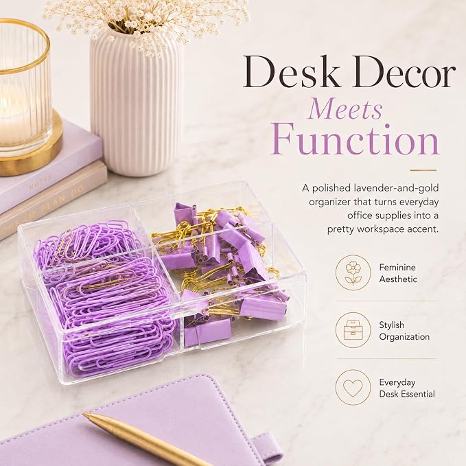 Cute Paper Clips Binder Clips Combo Set, Assorted Size Paper Clips for Office, Cute Office Supplies Set,