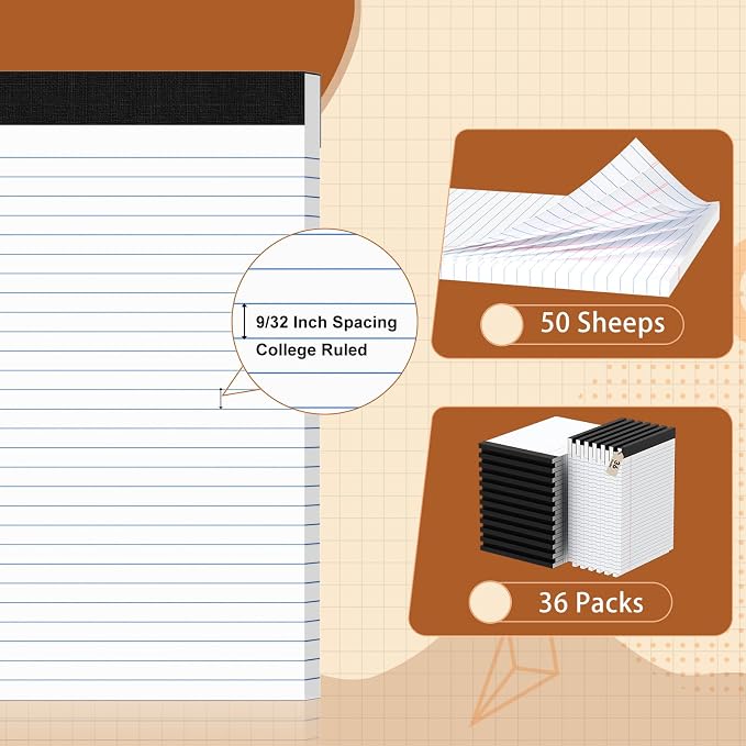 Legal Pads 8.5 X11, Narrow Ruled Notepads, 36 Pack, 50 Sheet/Pad | White Legal Pads, Tear Off Notepad, Perforated Writing Pad, Notebook Paper College Ruled, Notepads For Office Home School
