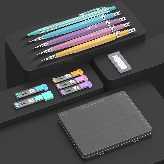Mr. Pen- Pastel Mechanical Pencil Set, 5 Mechanical Pencils (0.3, 0.5, 0.7 | 0.9, 2.0mm), 5 HB Lead Refills & 10 Eraser Refills, Precision Drawing Pencils for Sketching, Writing & Artwork