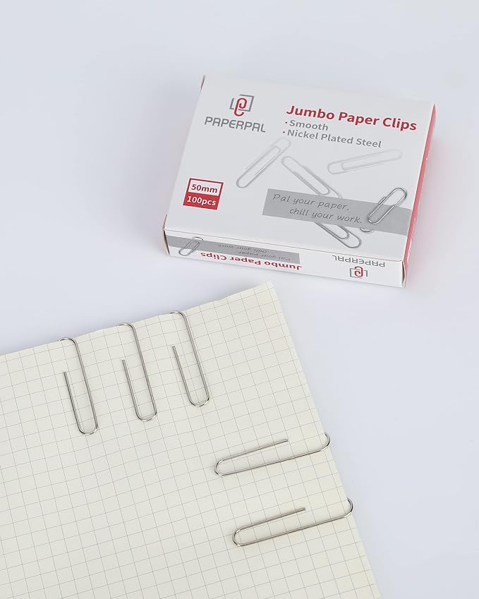 PAPERPAL Paperclips for Office School & Personal Use, Jumbo Smooth Paper Clip (2"), 300 Large Paper Clips (3 Boxes of 100 Each), Silver | Large paper clips for office, school and personal use, conveniently packed in 3 boxes of 100 each.