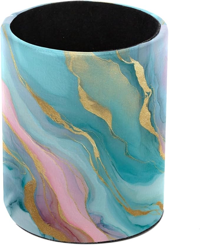 Green Marble Abstract Art Leather Pen Holder for Desk, Multifunctional Desktop Organizer Pencil Cup, Desktop Caddy Stationery Organizer for School Home Office Desk Accessories