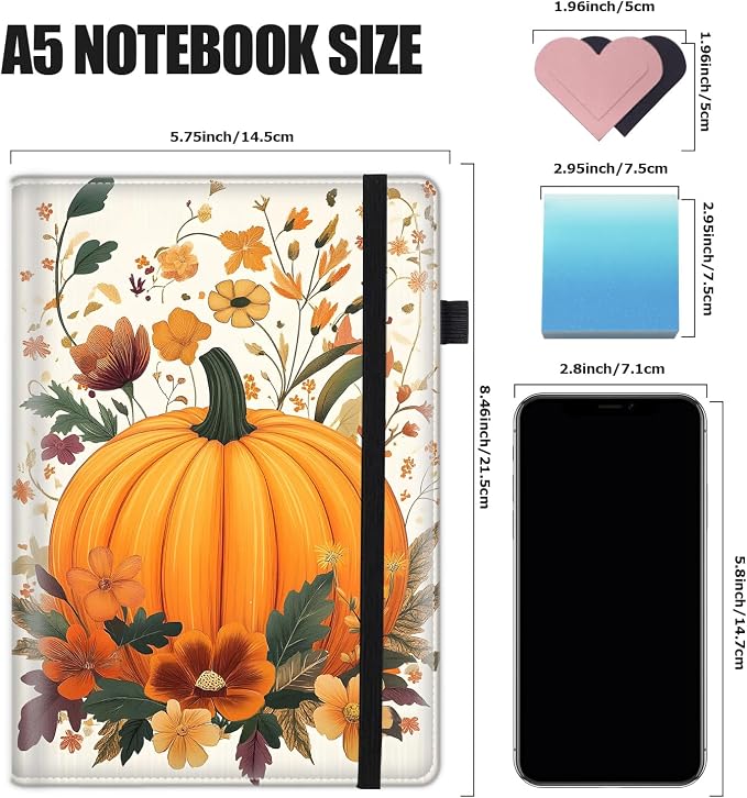 Hardcover Executive Notebooks, A5 PU Leather Lined Journal Notebook, 200 Pages Thick Paper Subject Notebooks for School,Work,Home Writing Business Notebook, Diary Book ，Pumpkin