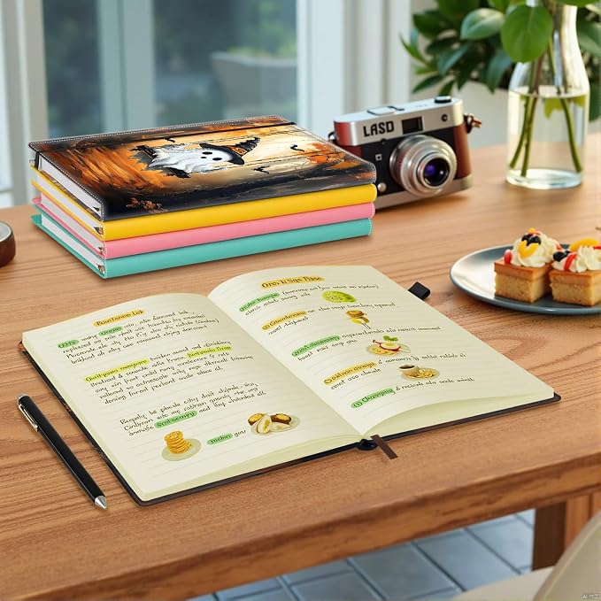 Hardcover Executive Notebooks, A5 PU Leather Lined Journal Notebook, 200 Pages Thick Paper Subject Notebooks for School,Work,Home Writing Business Notebook, Diary Book ，Ghost on The Swing
