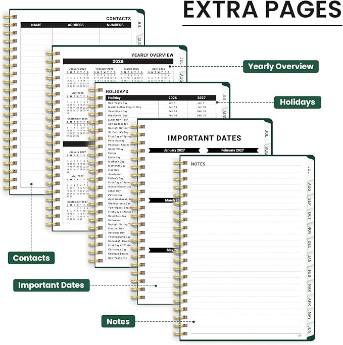 Planner 2026-2027 for Women & Men, Academic Monthly and Weekly Calendar Planner, Jul 2026 - Jun 2027, A4 (8.5" x 11"), Teacher Student Planning Book with Tabs, Ideal for Office School Supplies - Dark Green
