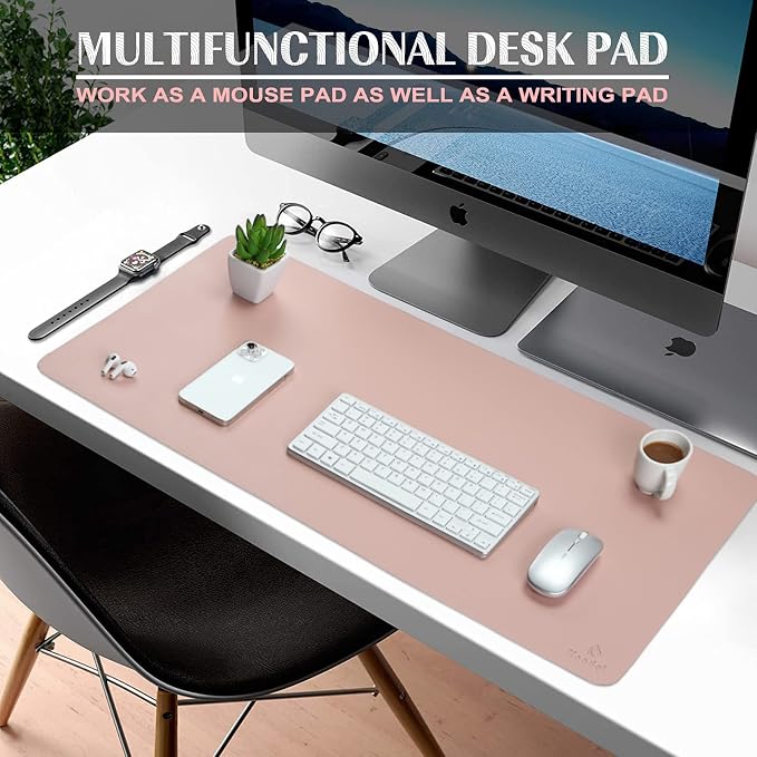 K KNODEL Extra Large Desk Mat, Leather Mouse Pad (35.4"x17", Pink) | Desk Pad, Keyboard Pad, Computer and Laptop Mat, Desktop Protector and Cover, Writing Pad and Blotter for Home Office