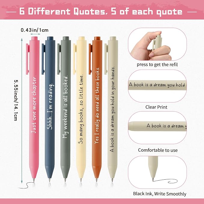 Thenshop 30 Sets Book Lover Gift Librarian Inspirational Spiral Notebook Pen Bulk Book Club Gift Reading Journal Librarian Back to School Gifts for Women Reader Teacher Bookish Bookworm (Bright Color)