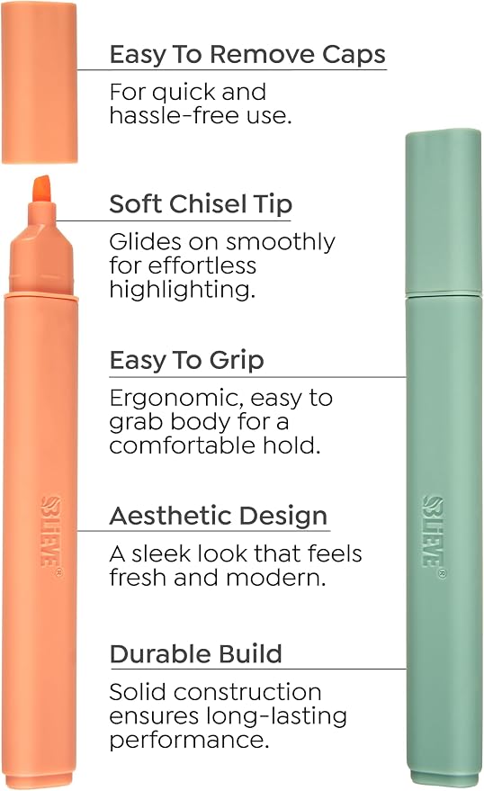 BLIEVE Bible Highlighters No Bleed Through, Chisel Tip, 5 Pack