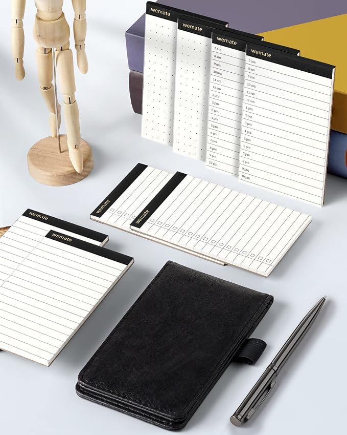 WEMATE 10 Pieces Notepad Holder Set Pocket Notebook - Included Mini Pocket Notepad Holder Set with 8 Memo Book Refills and Metal Pen for Meetings, Daily Records, and Notes 3 x 5 Inch (Brown) | Includes Mini Notepad Holder, 8 Memo Book Refills & Metal P...