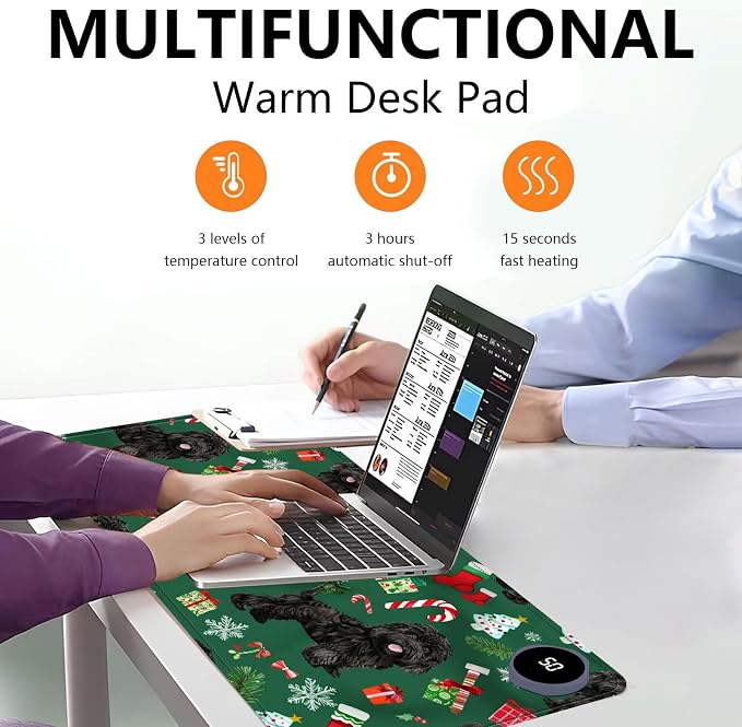Heated Mouse Pad with 3 Levels Heated & 3 Hours Auto Shut-Off Mouse Pad for Warming Hands in Office Home, 31.5" x 13"Large Safe Desk Mat Hand Warmer Dog