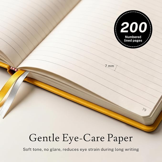 PAGELYST Lined Journal Notebook, 4 Pack Leather Journal for Women Men, 200 Numbered Pages, A5 Medium 5.7'' x 8.3'', 100 GSM Thick Paper for Journaling, Writing, Work & Office (Yellow)