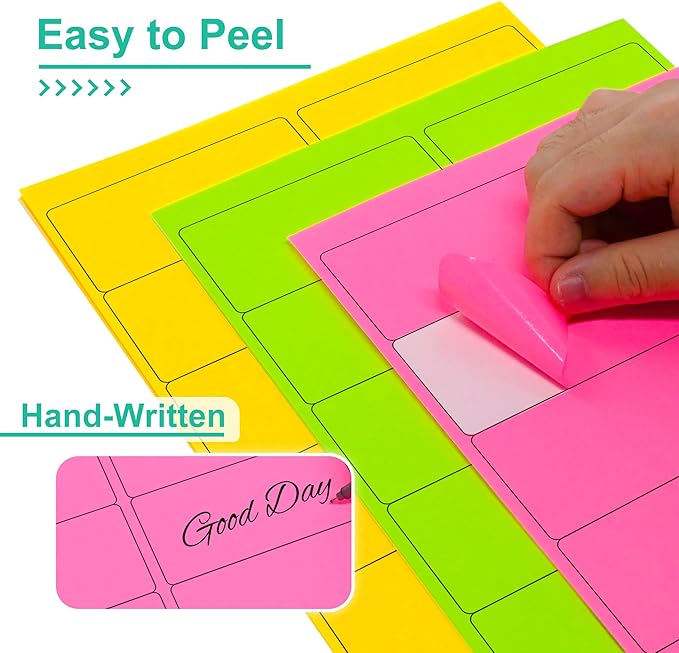LLIKED 300 Fluorescent Address Labels 2" x 4" - Bright Neon Shipping Stickers for Packages, Envelopes and Organizing - Laser & Inkjet Printer Compatible - Green, Yellow, Pink - 30 Sheets