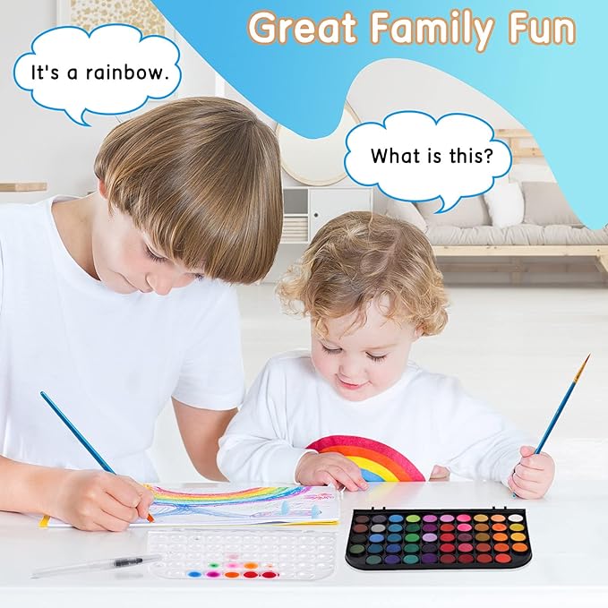 48 Colors Washable Watercolor Paint Set, with 3 Brushes Pen | watercolor palette, Non-toxic Water Color Paints Sets for Kids, Adults Artists Students Beginner,Travel Watercolor Set