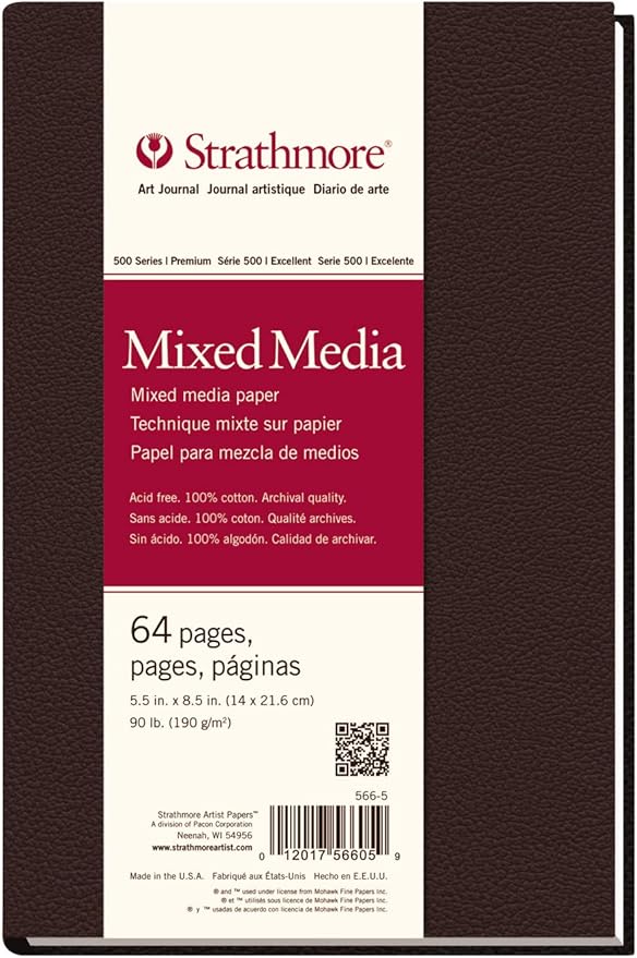 Strathmore 500 Series Hardcover Mixed Media Journal, 90 lb. Vellum Paper, 5.5 X 8.5 inches, 64 Pages (566-5)