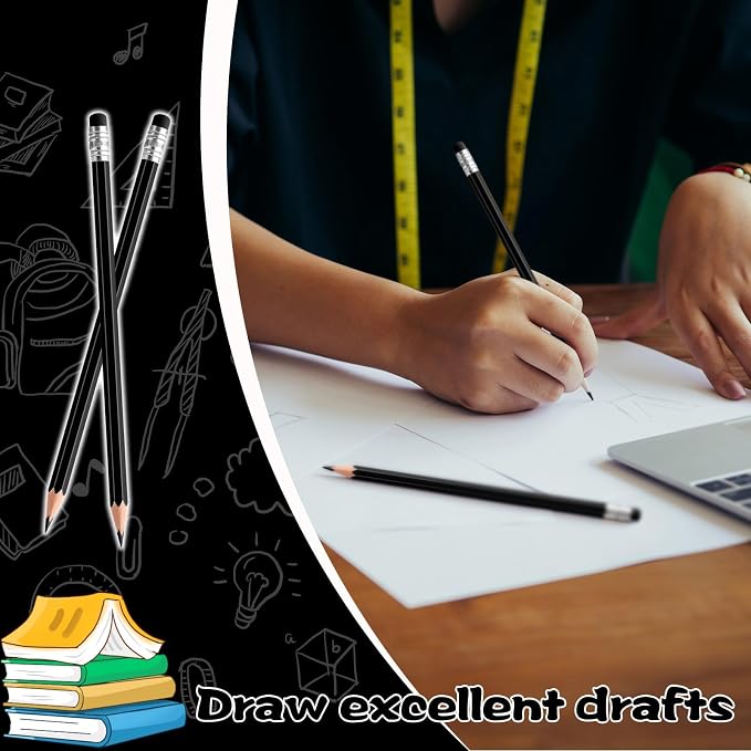 60 PCS Black Pencils Bulk with Eraser, Pre-Sharpened HB Pencils for Writing & Drawing, School Supplies for Kids Homework, Tests, Art Crafts & Teacher Grading (Black)