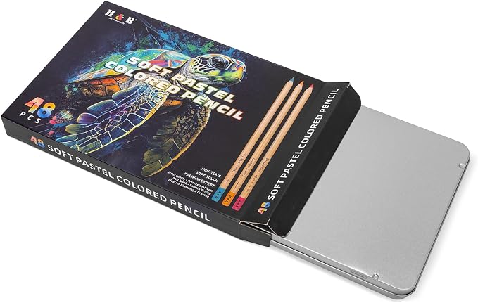 H & B 48 Soft Chalk Pastel Pencils for Artists & Adults | Pasteltint Pastel Colored Pencils, Vibrant Colors, Smooth Blendable Core, for Sketching & Coloring, in Durable Tin Case