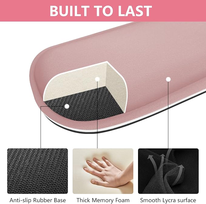 Wrist Rest for Computer Keyboard and Mouse, Ergonomic Design Wrist Support Pad for Keyboard, Soft Memory Foam Desk Pads Support Hand and Arm Easy Typing Pain Relief, 2 Piece Pad, Pink