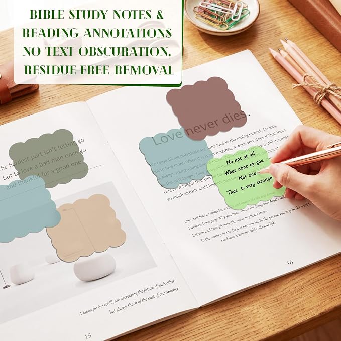 Eaasty 400 Sheets Transparent Scalloped Sticky Notes 2.8x2.8 Clear Sticky Notes 8 Pads Cute Wavy Translucent Pads Waterproof See Through Note for Bible Study Annotation School Office(Vintage Tones)