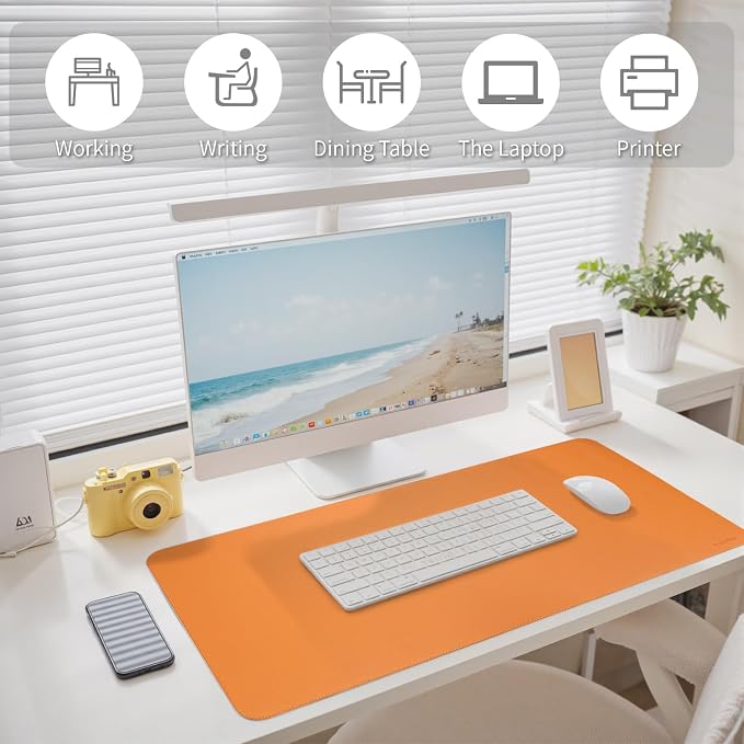 Large Desk Pad Non-Slip Desk Mat Protector for Keyboard Mouse Waterproof Vegan Leather Surface Faux Leather Laptop Mat Smooth Mouse Pad Premium Gift Tube Sunset Orange 39" X 17"