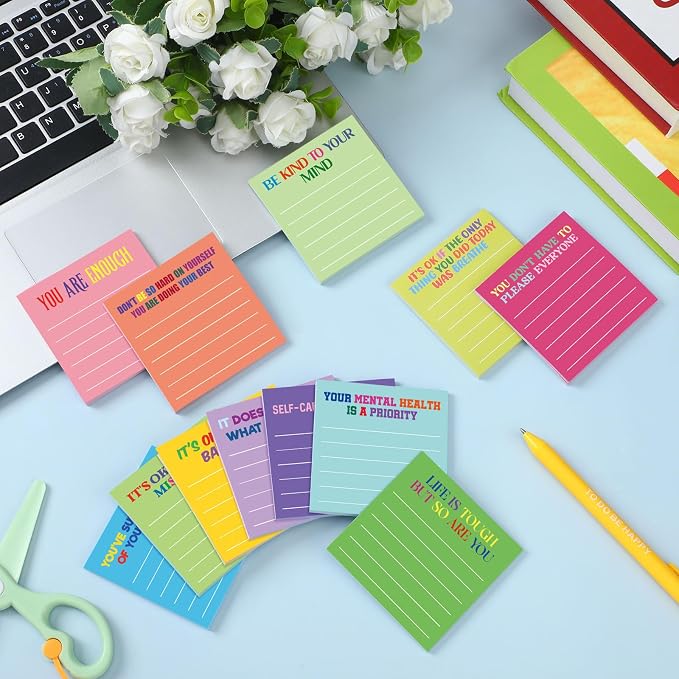 Yinder 24 Pcs Inspirational Sticky Notes, Back to School Supplies, Cute Motivational Sticky Notes Pad Employee Appreciation Gifts Bulk for Teacher Coworker Office 3 x 3'' (Mental Health,Dark Color)